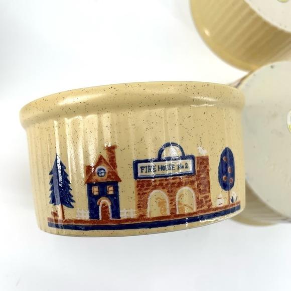 Vintage 80s Set of Four Ramekins Souffle Casserole Bowls Tan Country Village - Picture 5 of 11